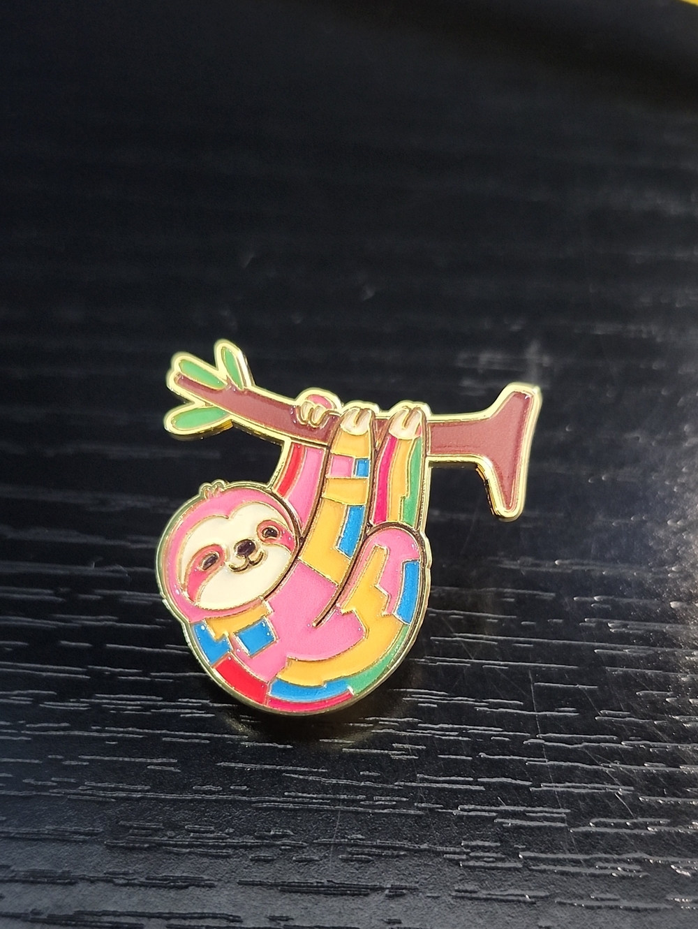 Colorful Sloth Enamel Pin - Pink Multi-Color